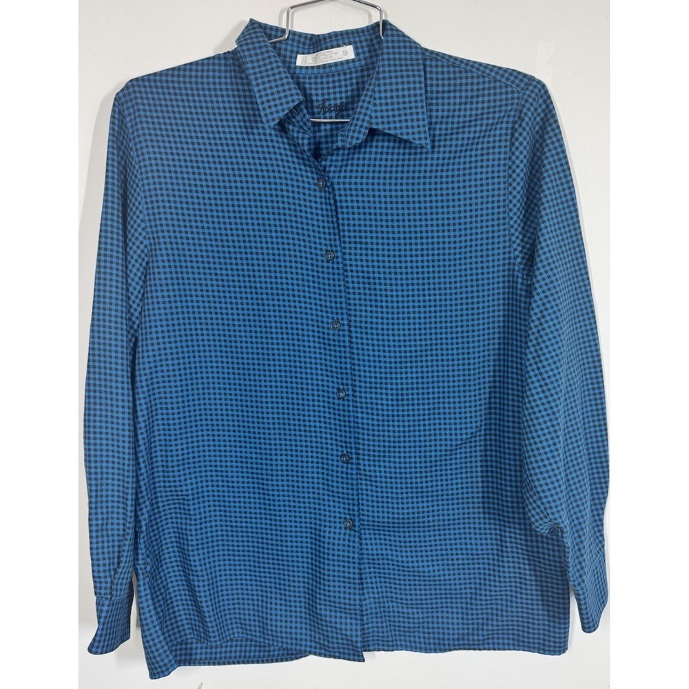 Foxcroft Blue Check Wrinkle Free Long Sleeve Button Up Shirt Women's 14‎ Career